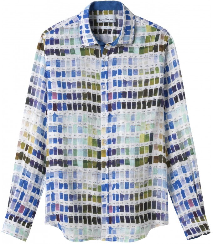 ROSS - Camisa de linho regular masculina com estampa pantone branca
