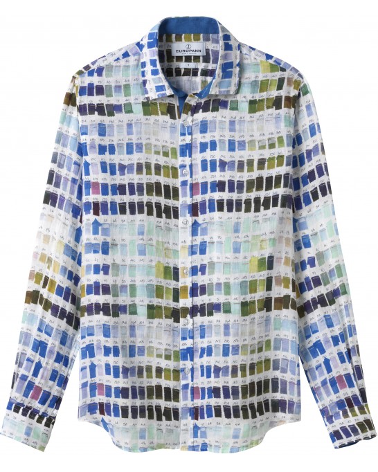 ROSS - Camisa de linho regular masculina com estampa pantone branca