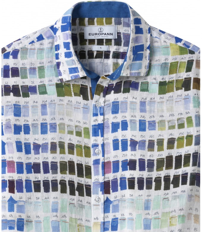 ROSS - Camisa de linho regular masculina com estampa pantone branca