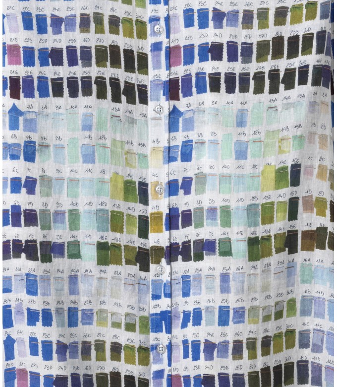 ROSS - Camisa de linho regular masculina com estampa pantone branca