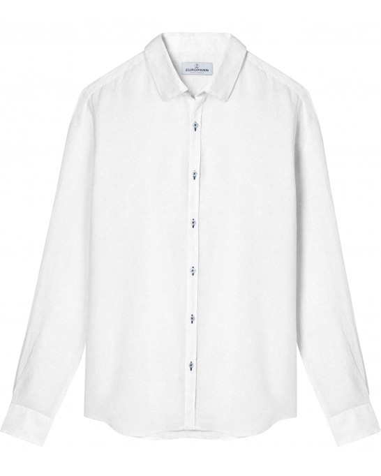 JONAS - Camisa blanca, lino jaspeado liso