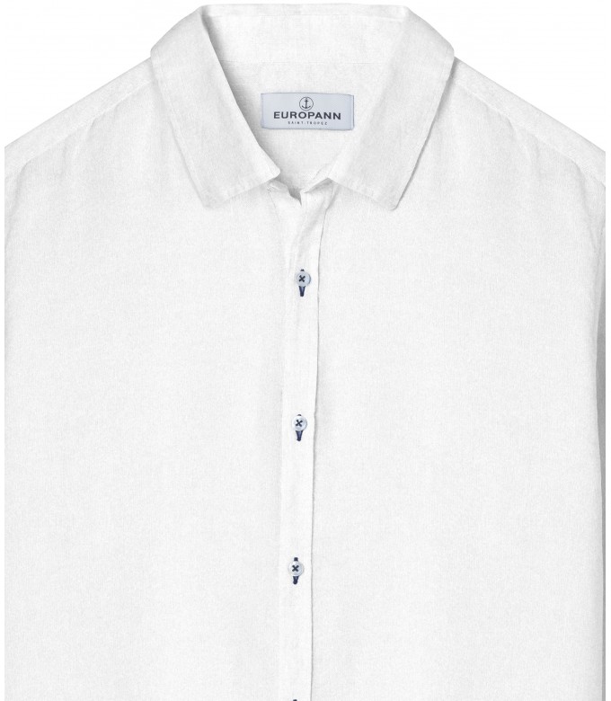 JONAS - Camisa blanca, lino jaspeado liso