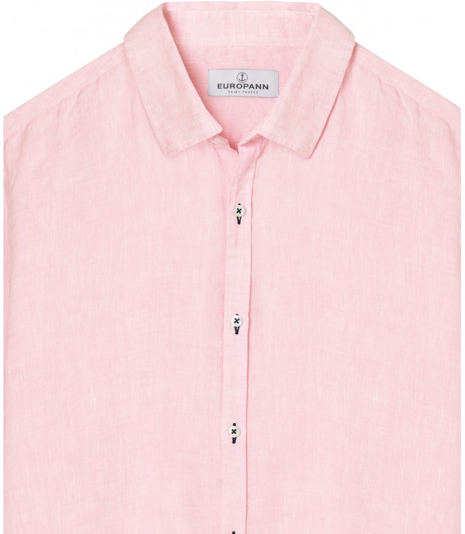 JONAS - Camicia a tinta unita in lino screziato, rosa