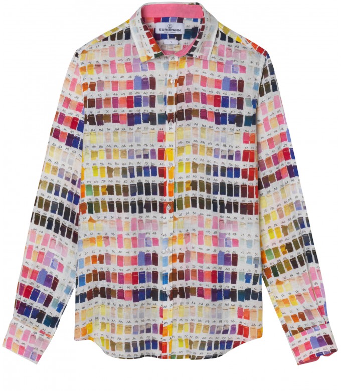 ROSS - Camisa regular de lino para hombre con estampado pantone rosa