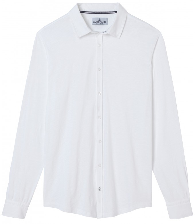 STUART - Camicia slim-fit in cotone fine tinta unita, bianco