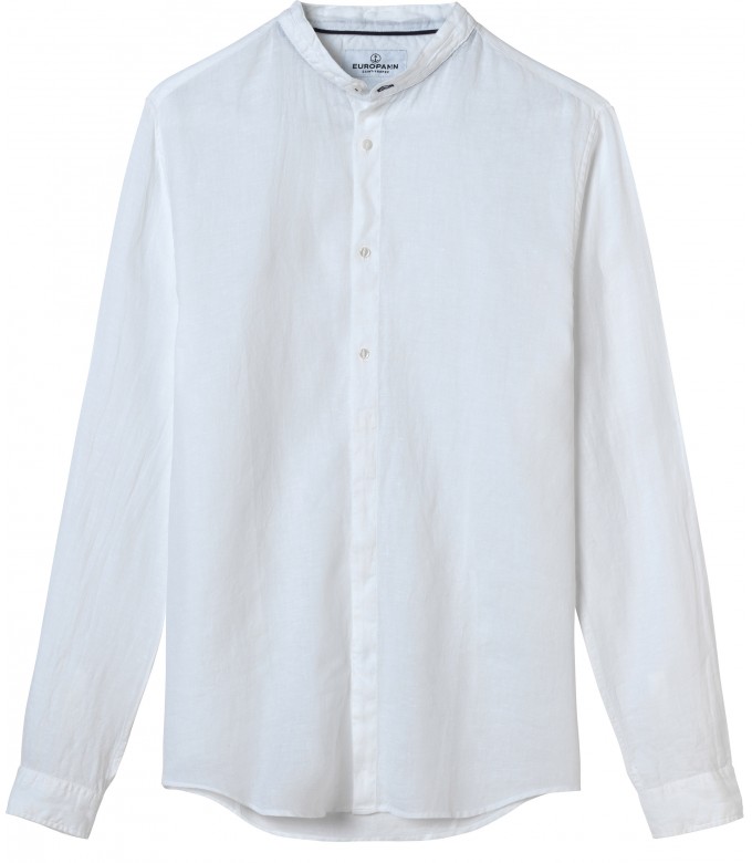 STAN - Camisa blanca de lino, cuello mao 