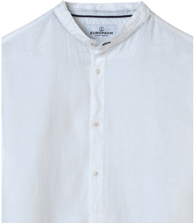 STAN - Camisa blanca de lino, cuello mao 