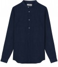 STAN - Camicia di lino blu navy con colletto Mao