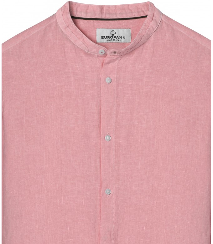 STAN - Camisa de lino con cuello Mao, rosa