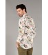 LAGON - Cotton flower printed shirt beige and blue