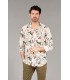 LAGON - Cotton flower printed shirt beige and blue