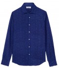 AIME - Camisa de lino azul marino con lunares bordados