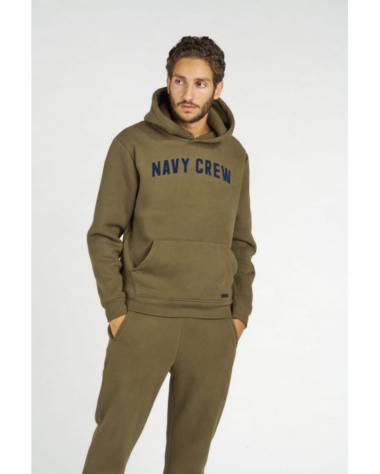 HOODED KHAKI BOB SWEATSHIRT NAVY CREW